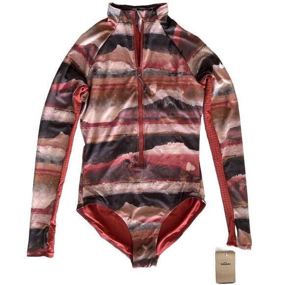 Nike NESSC310-637 SANGRIA Adventure Long-Sleeve One Piece Swimsuit - Picture 1 of 9